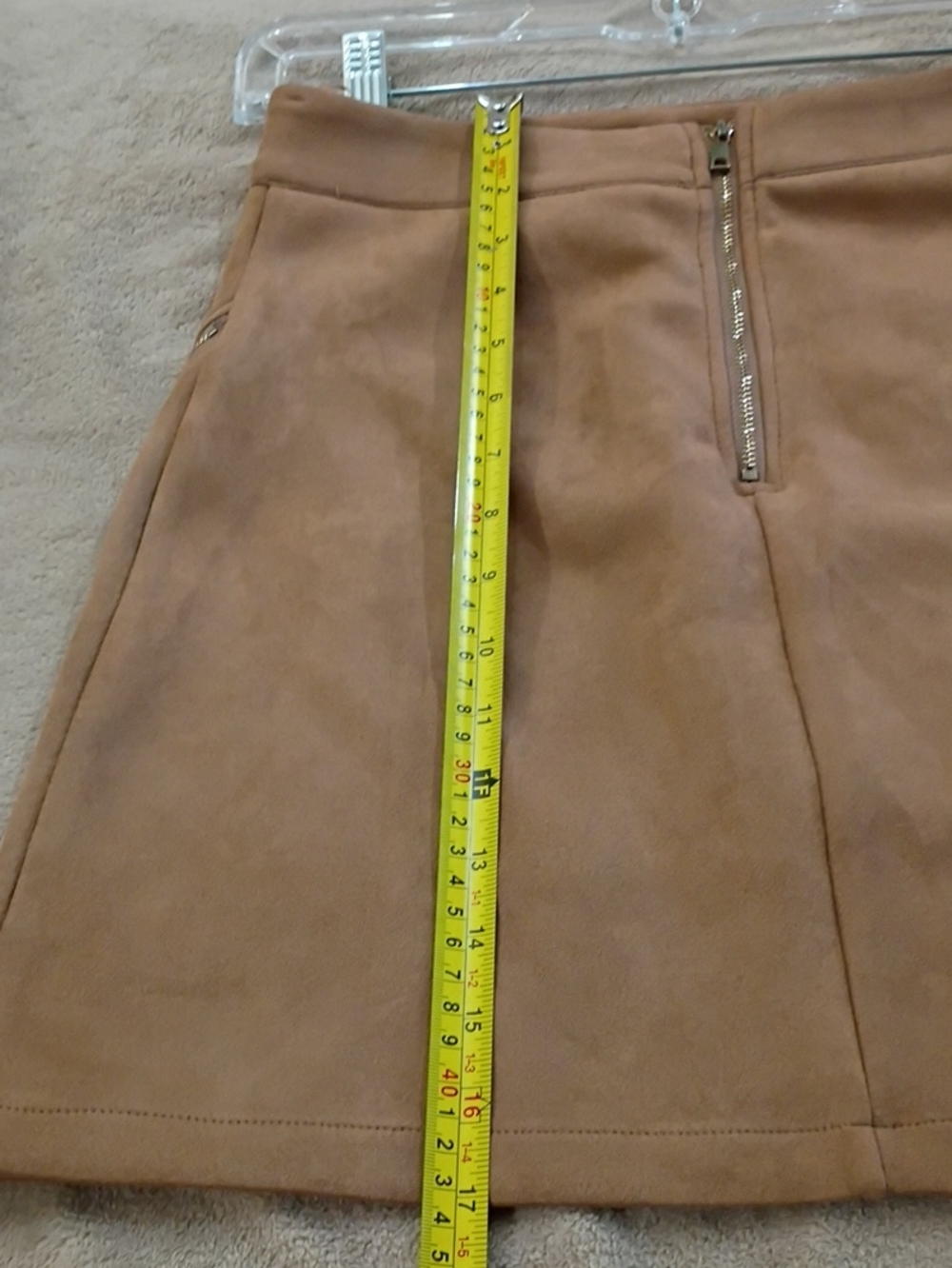New No Tag.Suede Gold Zip-Accent Mini Skirt in Taupe - Picture 7 of 7